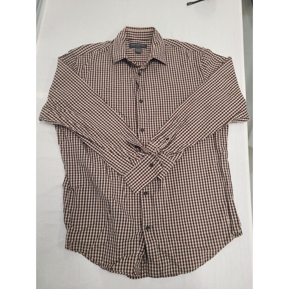 Banana Republic Mens Size L Brown Check Button Down Shirt Long Sleeve